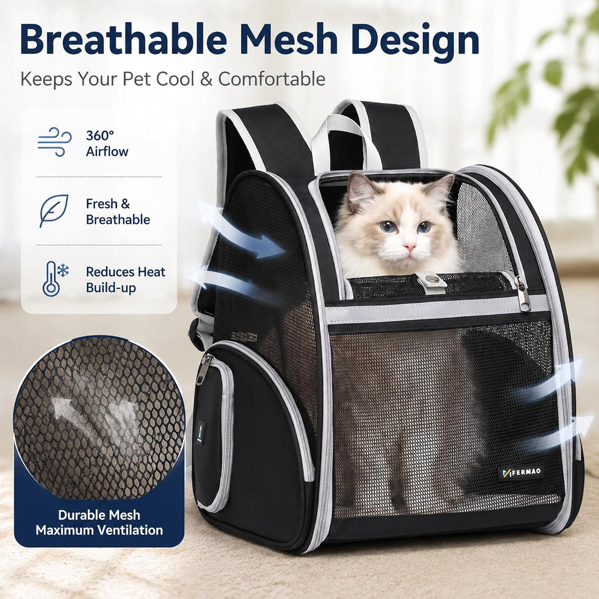 Cat Backpack Carrier for Small Dogs and Medium cat Puppy Kitten Bunny - Black / 12.9"L x 10.6"W x 15.5"H - image 2