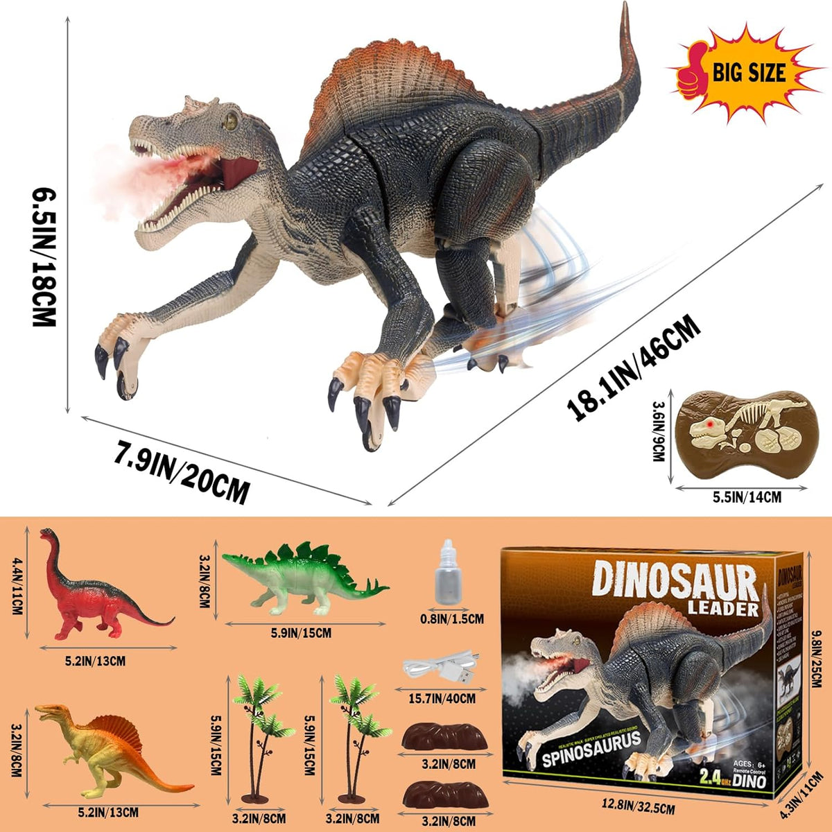 MAMABOO Remote Control Mosasaurus Dinosaur Toys for Boys Kids - Light Brown - image 2