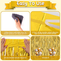 Voircoloria 2 Pack Gold Foil Fringe Backdrop Curtains - Gold / 2 - image 4