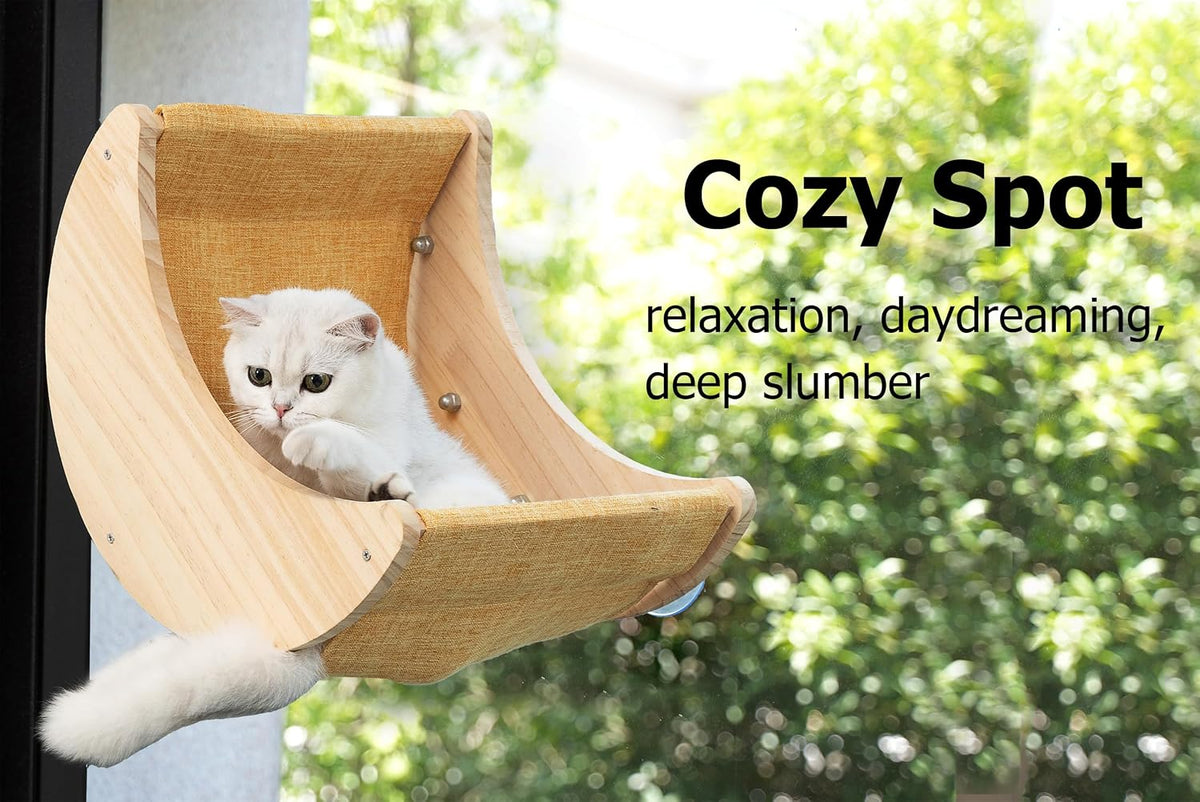 Cat Window Perch, Plywood Moon Bed with 4 Heavy-Duty Suction Cups – Essentials for Cats - yellow - image 3