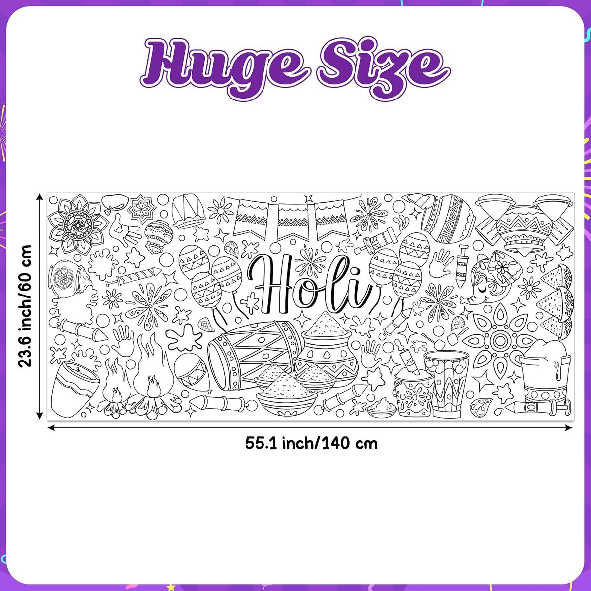 Dvbonike Jumbo Mandala Coloring Poster Giant Flower DIY Drawing Paper - Holi - image 2
