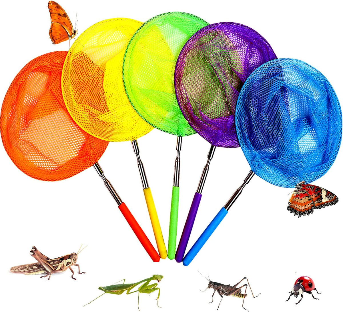 Kids Telescopic Butterfly Fishing Nets for Kids Catching Insect Net - 5 Pack