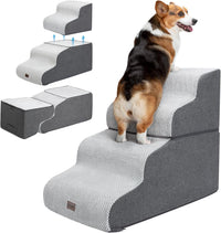 Garnpet Dog Stairs for Couch Sofa and Chair - Fleece 4-Step / Light Grey