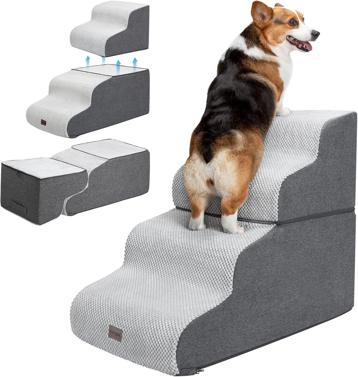 Garnpet Dog Stairs for Couch Sofa and Chair - Fleece 4-Step / Light Grey