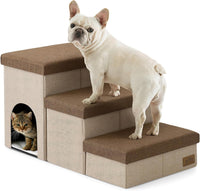 COZY KISS Dog Stairs with Storage, 16.7" H Wider Dog Steps - Brown / 3 / 32.5x17x17.7 inch