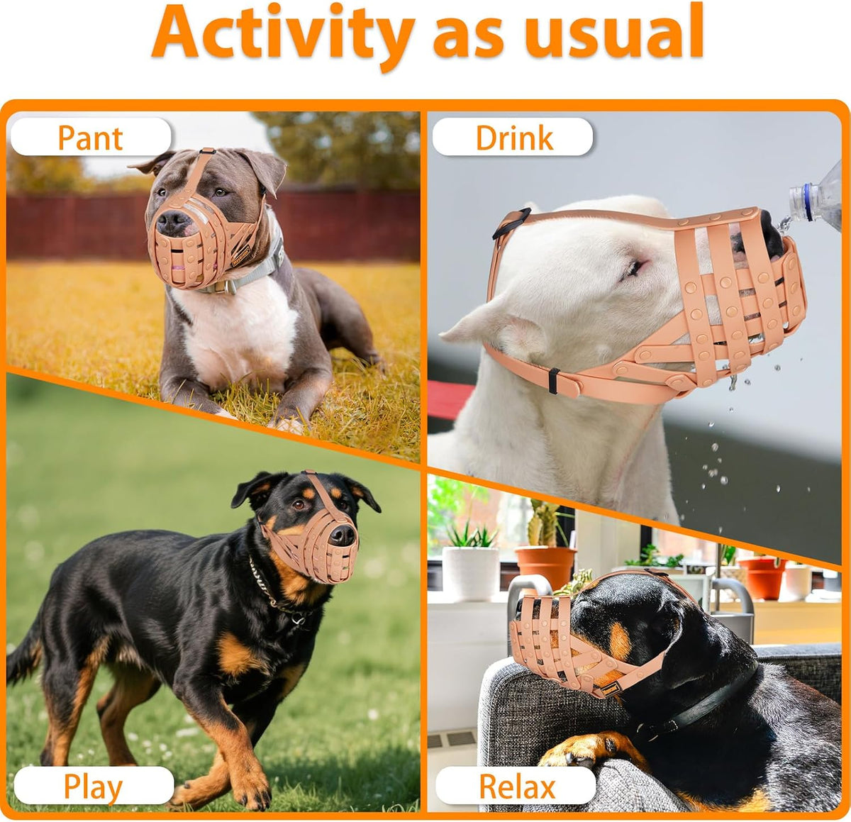 Pitbull Dog Muzzle for Large Medium Dogs Prevent Biting Scavenging – Essentials for Dogs - Apricot / L [Snout Cir: 11.5"-13"] - image 4