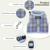 Plaid Breathable Rabbit Harness and Leash Set Escape Proof - Blue / M - image 4
