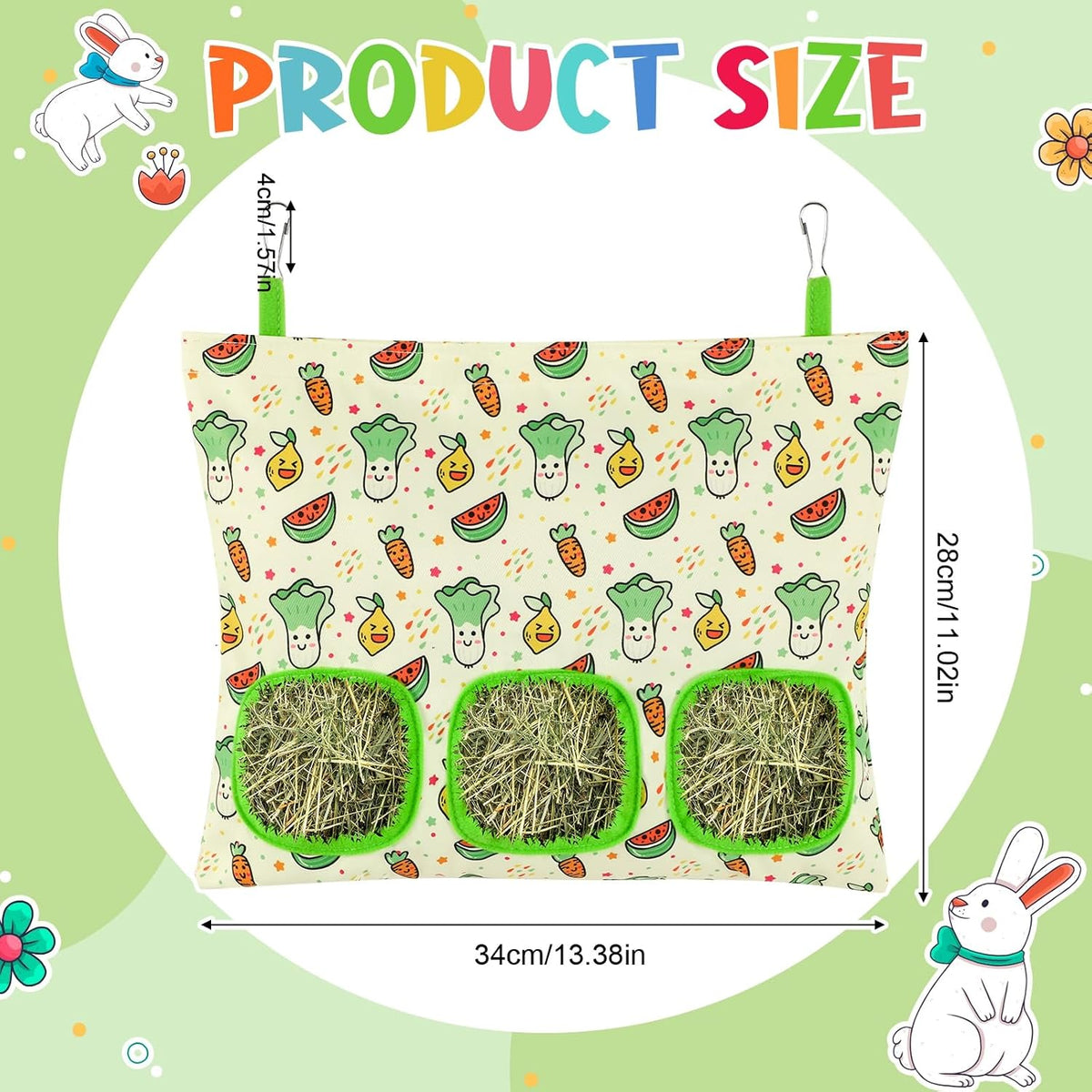 UPINS 2 Pack Guinea Pig Hay Feeder Bag - 34 x 28 cm / Red Green - image 2