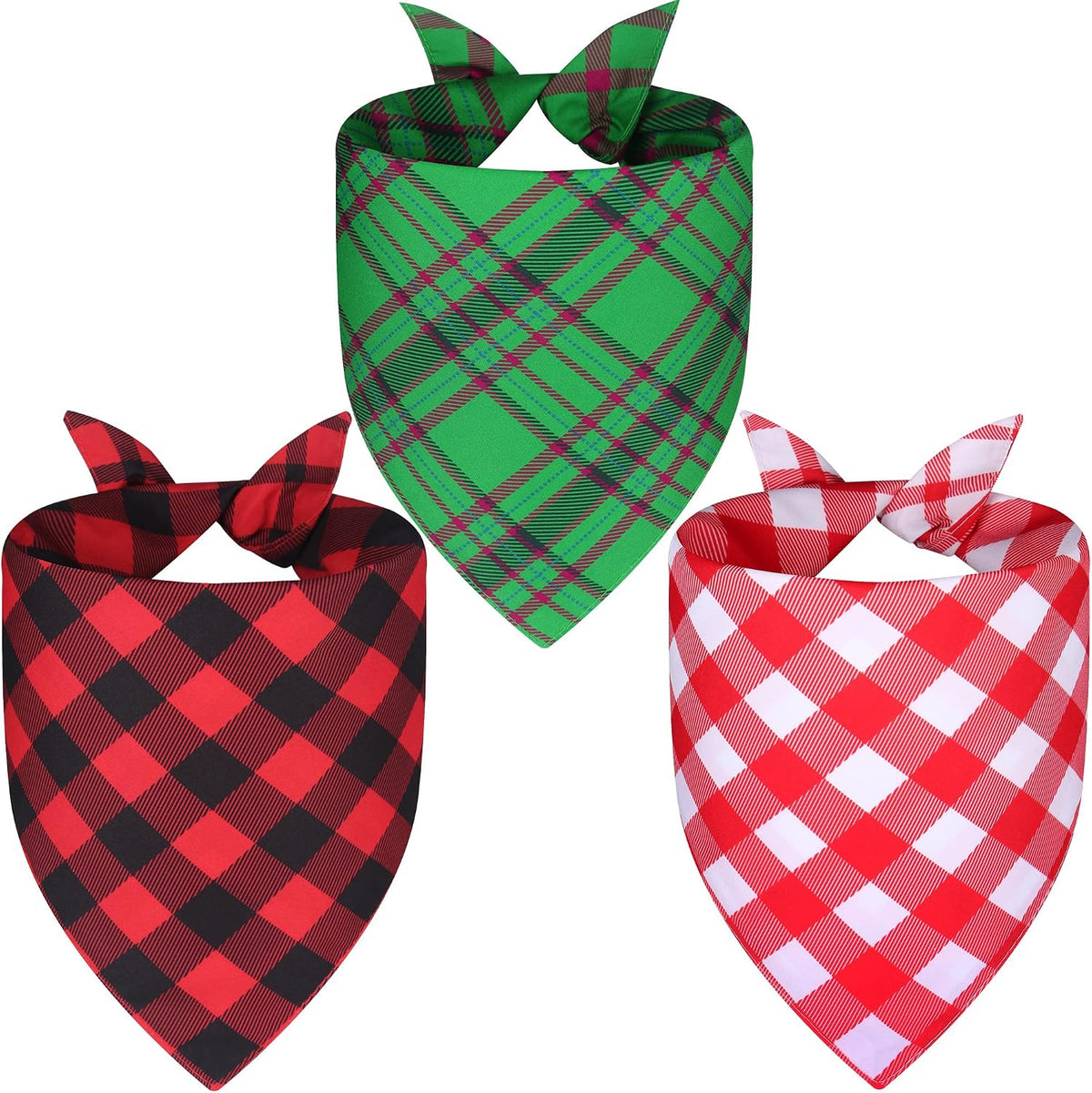 Spring Summer Dog Bandanas Large 3PCS, 6 Pattern Floral Scarf – Essentials for Dogs - 26-G R Plaid / X-Large