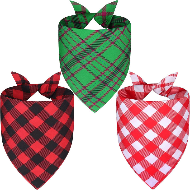 Spring Summer Dog Bandanas Large 3PCS, 6 Pattern Floral Scarf – Essentials for Dogs - 26-G R Plaid / X-Large