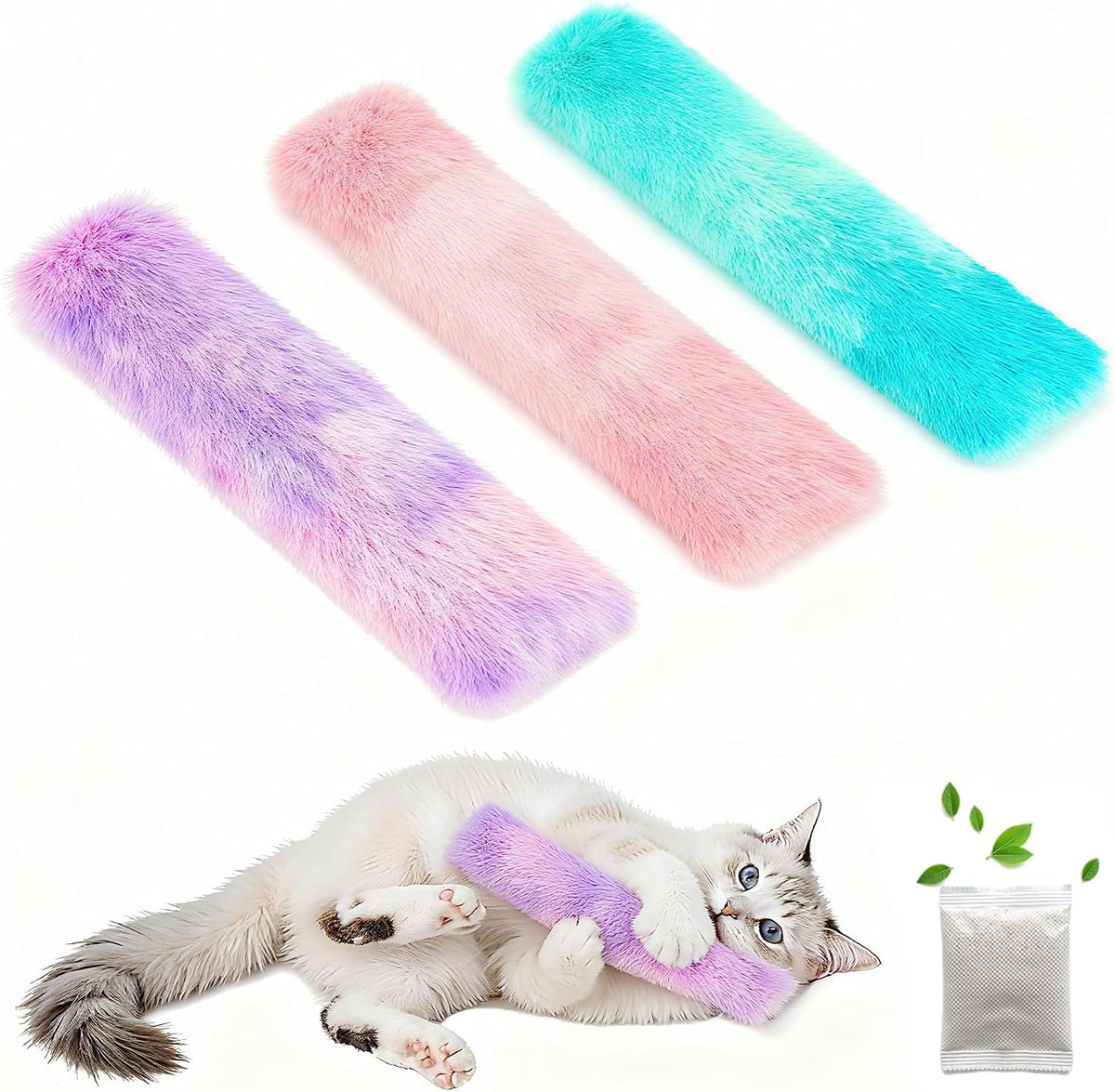 Rishoesu 3 Pcs Interactive Cat Toys Cat Pillows - Pink+Green+Rainbow colors