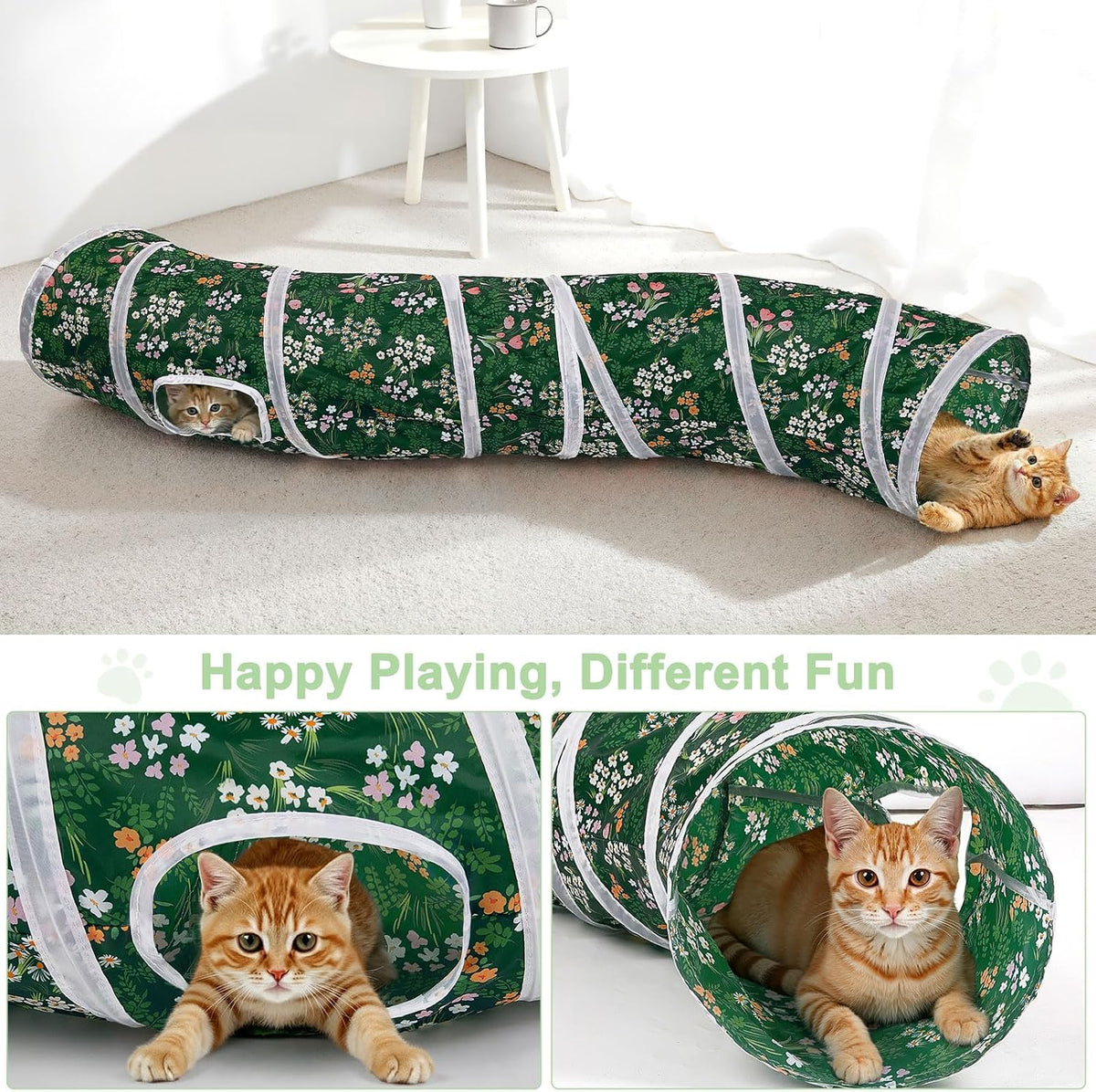 Glittme Cat Tunnel, Cat Tunnels for Indoor Cats - Green Flowers - image 4