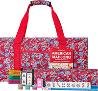 Jongyance American Mahjong Set with Blue Carrying Bag - Red