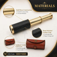 Nagina International 6 inch handcrafted solid brass spyglass telescope with brown synthetic leather  - view 3