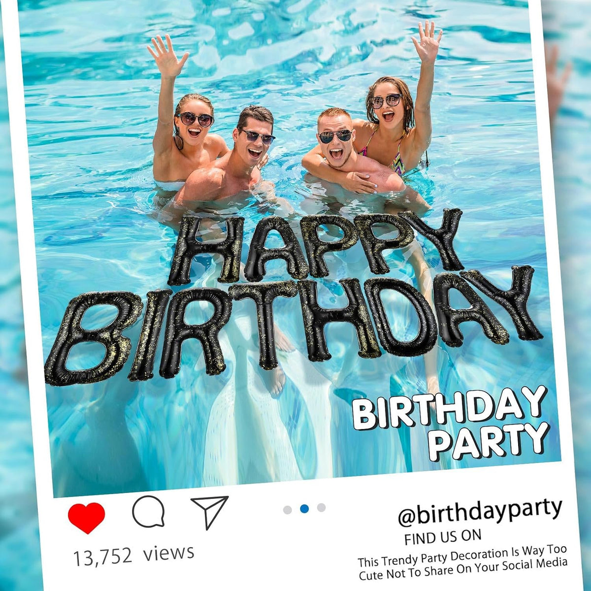Shappy Happy Birthday Pool Floats Balloon – Fun for Kids & Family - Black / 20'' / Sequins - image 3