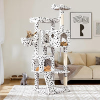 Allewie 64 Inches Cat Tree Tower/Multi-Level Activity Center - White & Black Spot