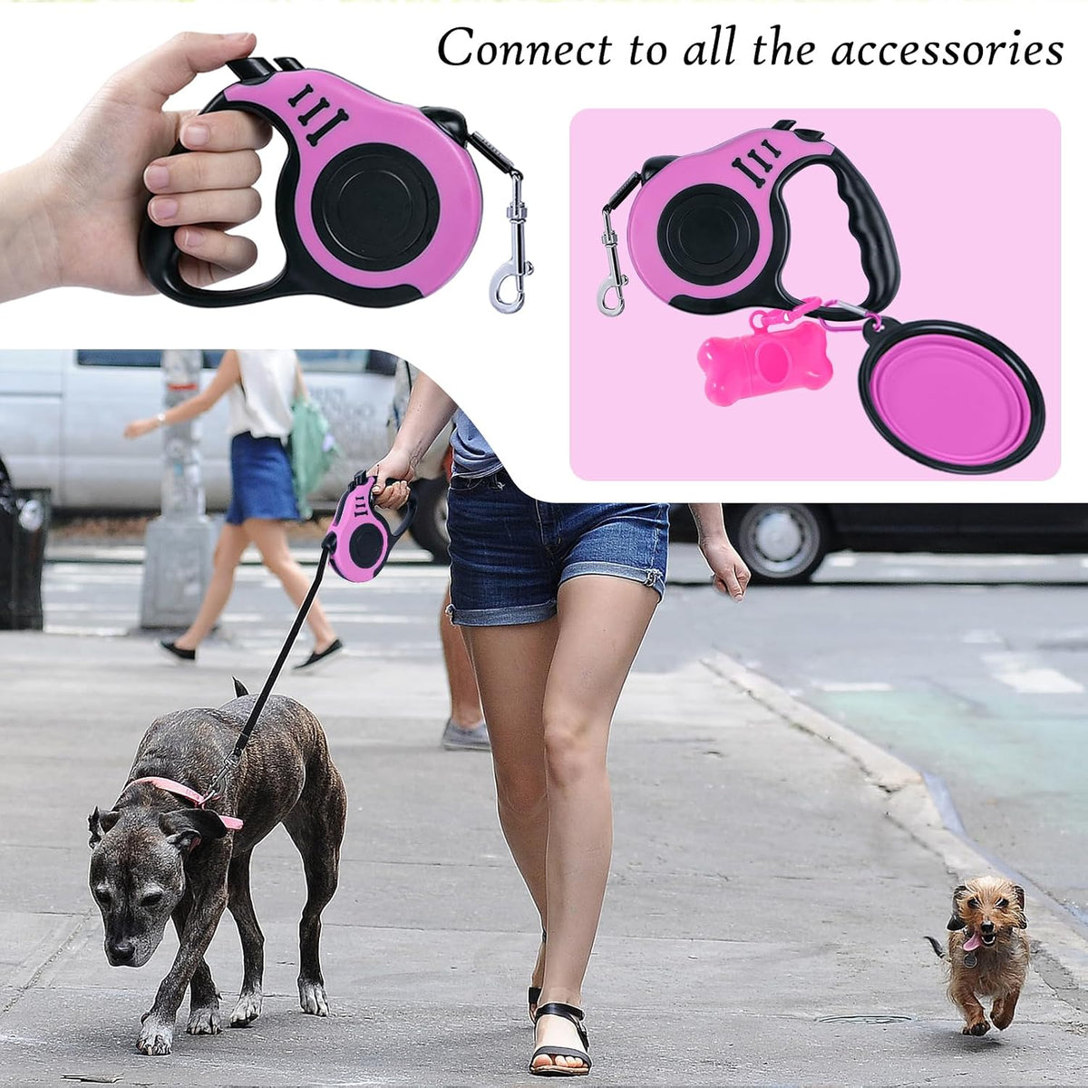 Retractable Dog Leash, 10 FT Dog Leash for Small Medium Dogs up to 22lbs, Pet Tape with Anti Slip - 10ft (for Dogs Up to 22lbs) / Pink - image 4