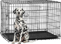FDW Extra Large Dog Crate Dog Kennel Cage with Double Door,48 inch Folding Metal Wire Dog Cage with Removable Tray&Divider Panel,Pet Crate for Large Dogs,Black