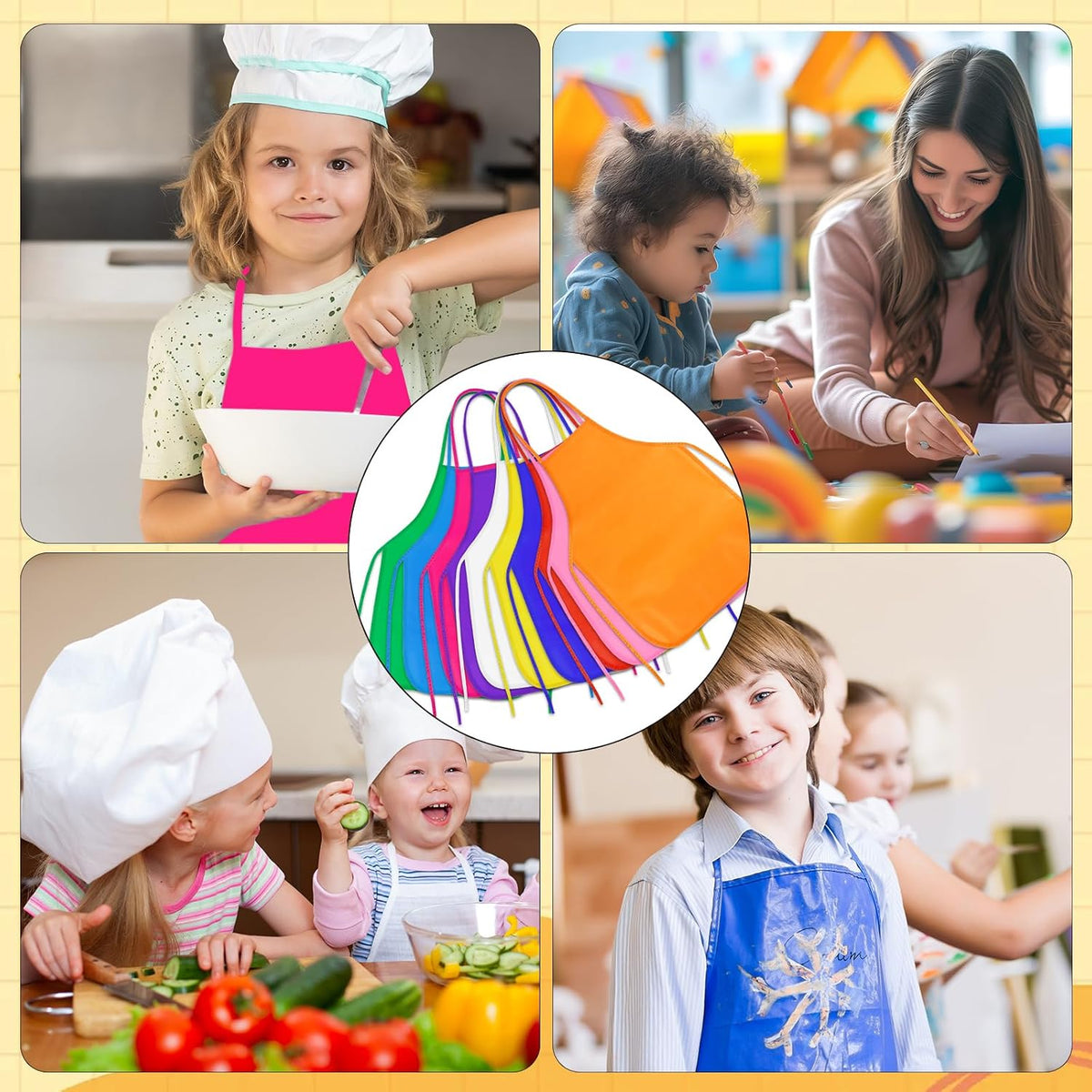PLULON kids painting aprons in 12 bright colors with ties - view 18