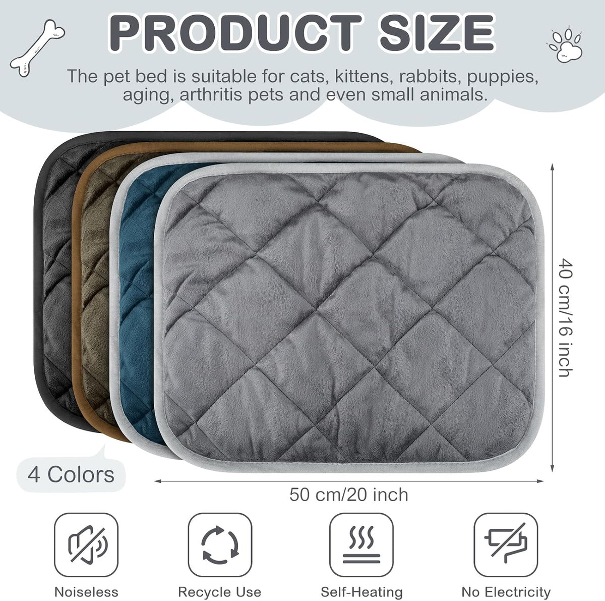Clysee 8 pack self heating cat mat in mixed colors, 16 x 20 inch five layer pads - view 2