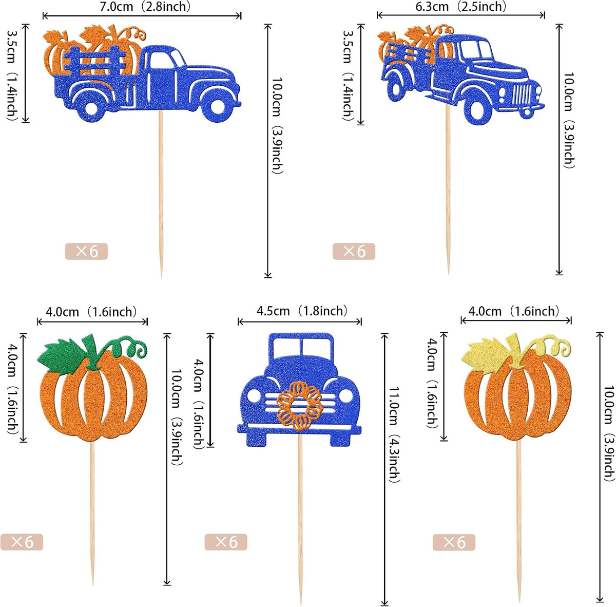 24 PCS Pumpkin Oh Baby Cupcake Toppers Glitter Fall Theme pumpkin - Design 8 Dark Blue - image 2