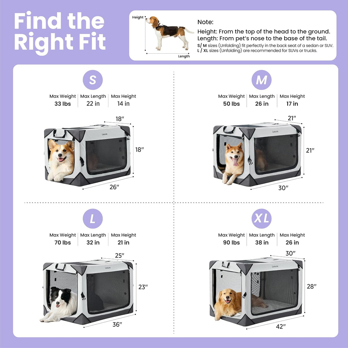 Lesure Portable Soft Collapsible Dog Crate for Large Dogs - Light Grey / 36.0"L x 23.0"W x 25.0"H - image 3