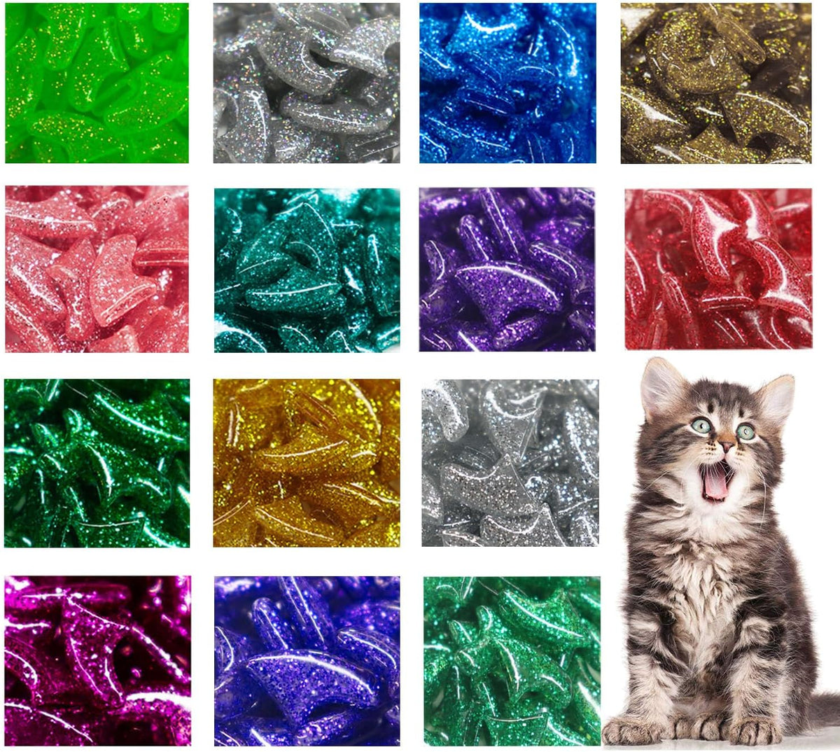 VICTHY 10 Colors | 100pcs Cat Nail Caps Glitter Cat Claw Caps Kitten Caps with Adhesives - Extra Small - image 2