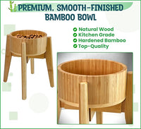 Dog Bowls Elevated, 12-inch High, 5-Cup Cap - Set of Bamboo Holder, Stainless Inner Dish and Stand - Ideal for Medium to Large Breeds - All-Detachable Parts