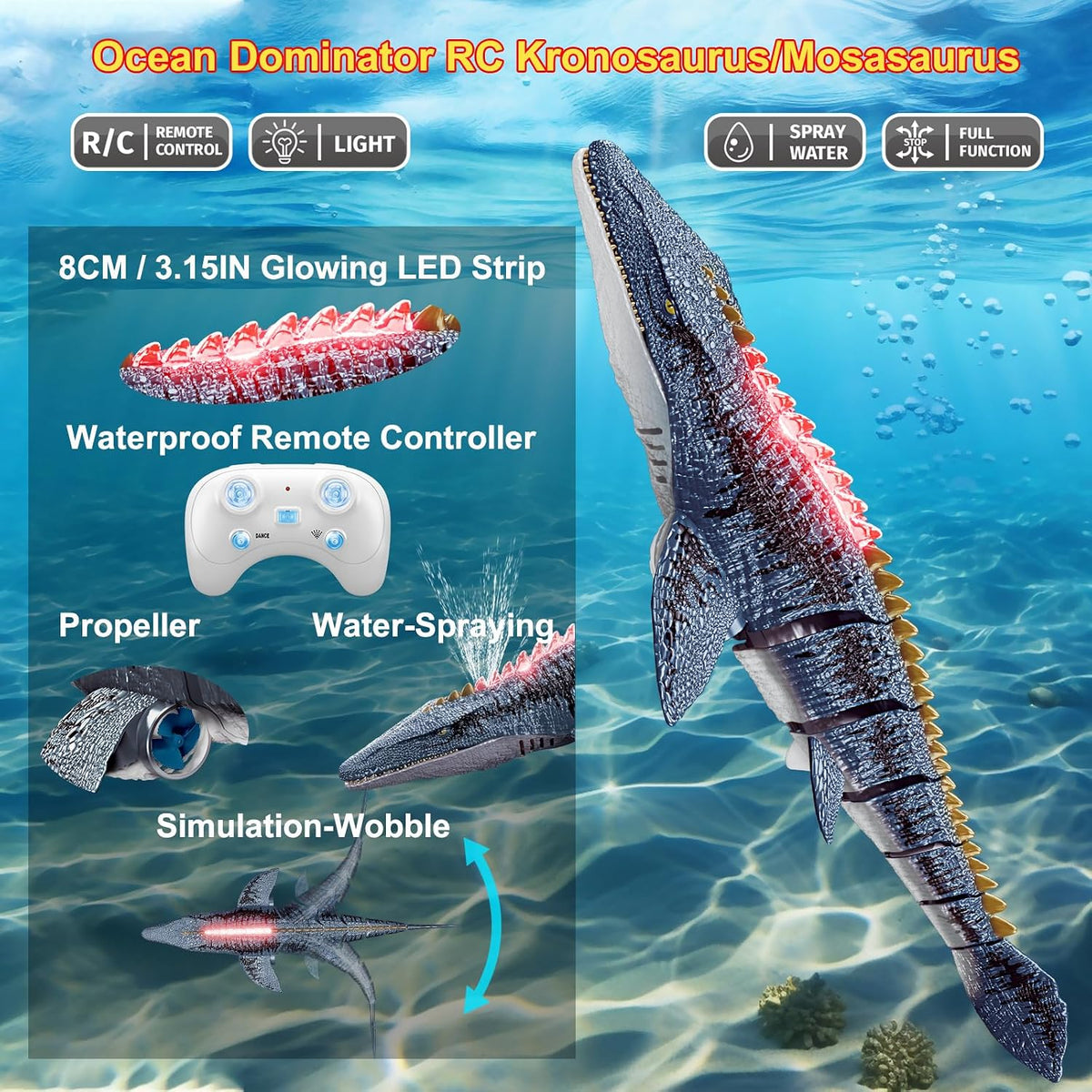 MAMABOO Remote Control Mosasaurus Dinosaur Toys for Boys Kids - Dark Blue - image 3