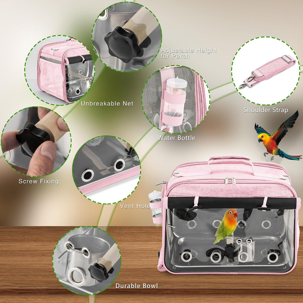 Bird Carrier Airline Approved - Pink - image 3