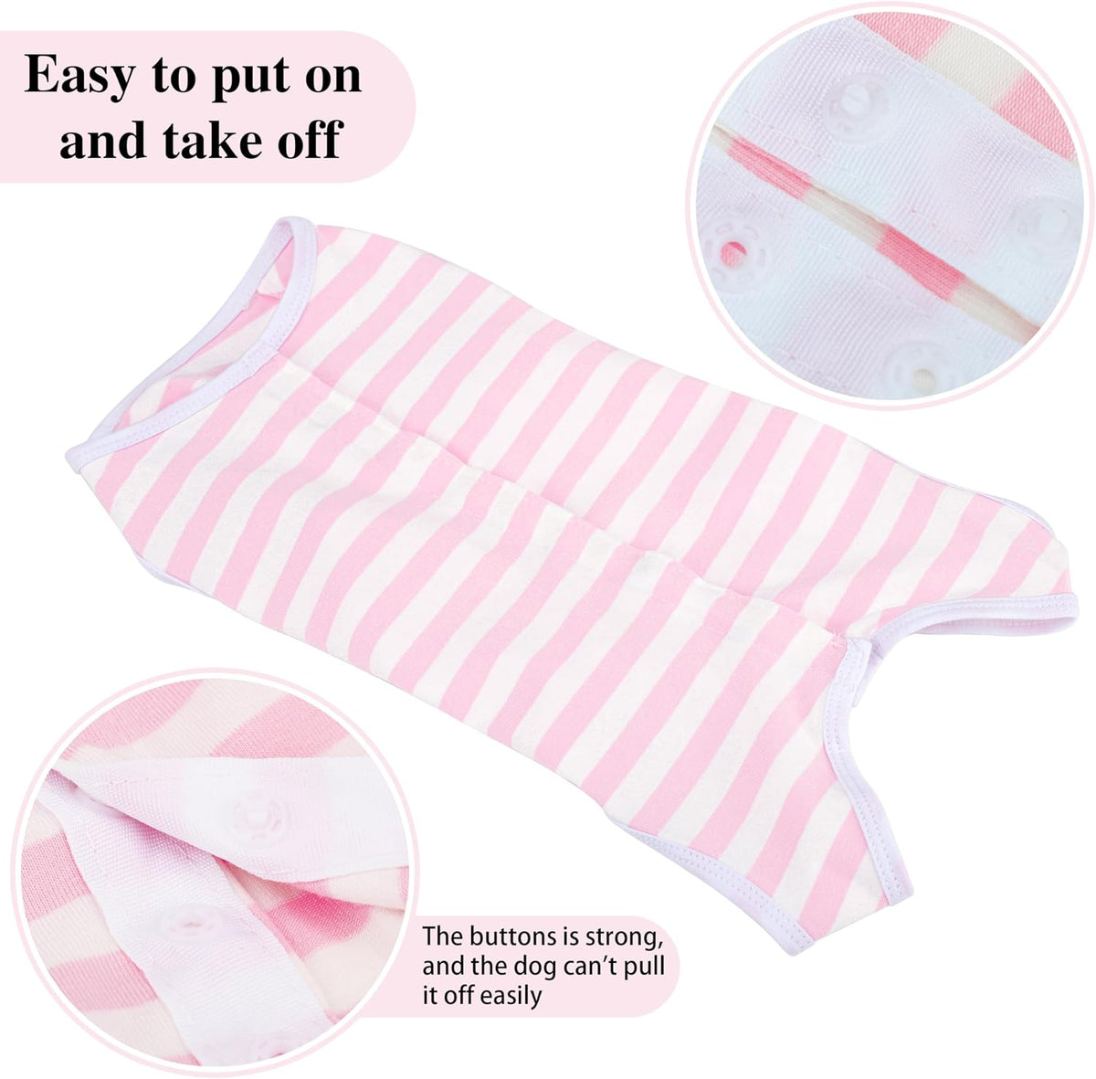 Comprehensive Post-Surgery Dog Recovery Suit: Premium Cotton - Pink and White Striped / L-(13~16lb) | Chest(~17.5") - image 4