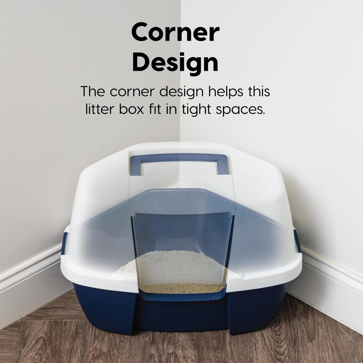 IRIS USA Large Front Door Cat Litter Box, Walk-in Entry - Corner Enclosed / Navy - image 3