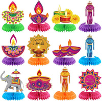 Moinchore 12 Diwali honeycomb table centerpieces with colorful 3D designs - view 10