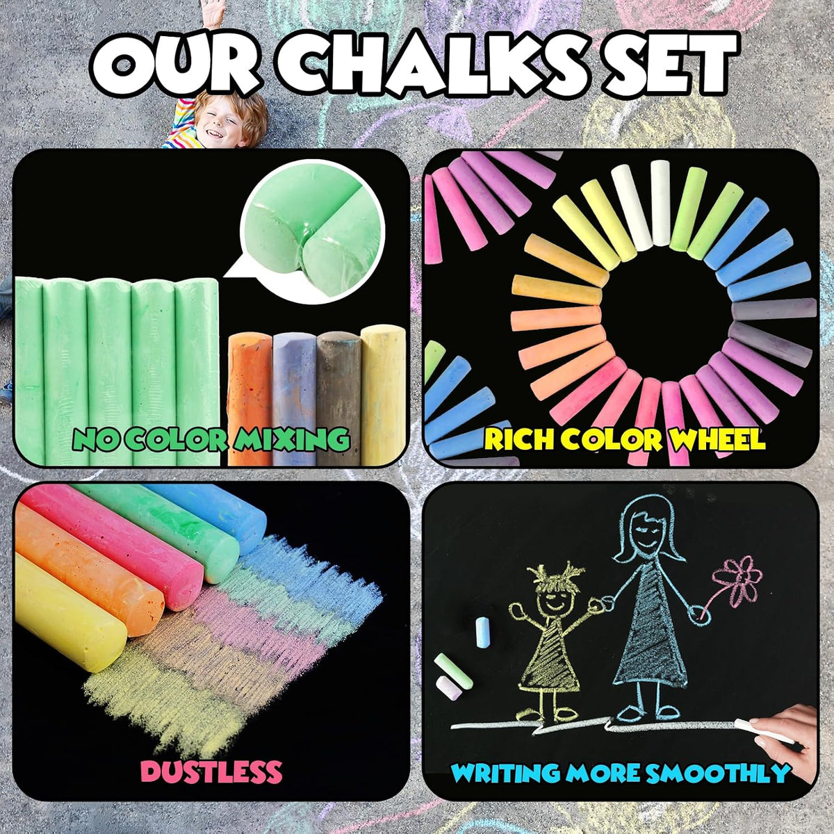 SMALL FISH 240 jumbo washable sidewalk chalk sticks in 24 colors with storage bag - view 4