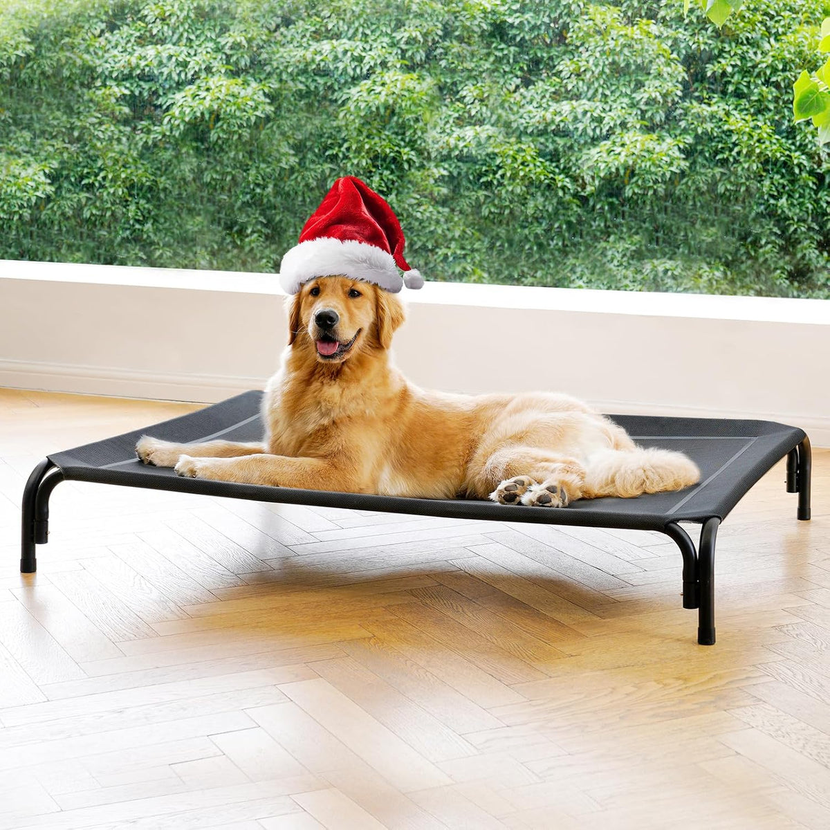 Elevated Dog Bed Raised Outdoor Dog Cot for Large Dogs - L-43.3"L×31.9"W×7.9"Th / Black