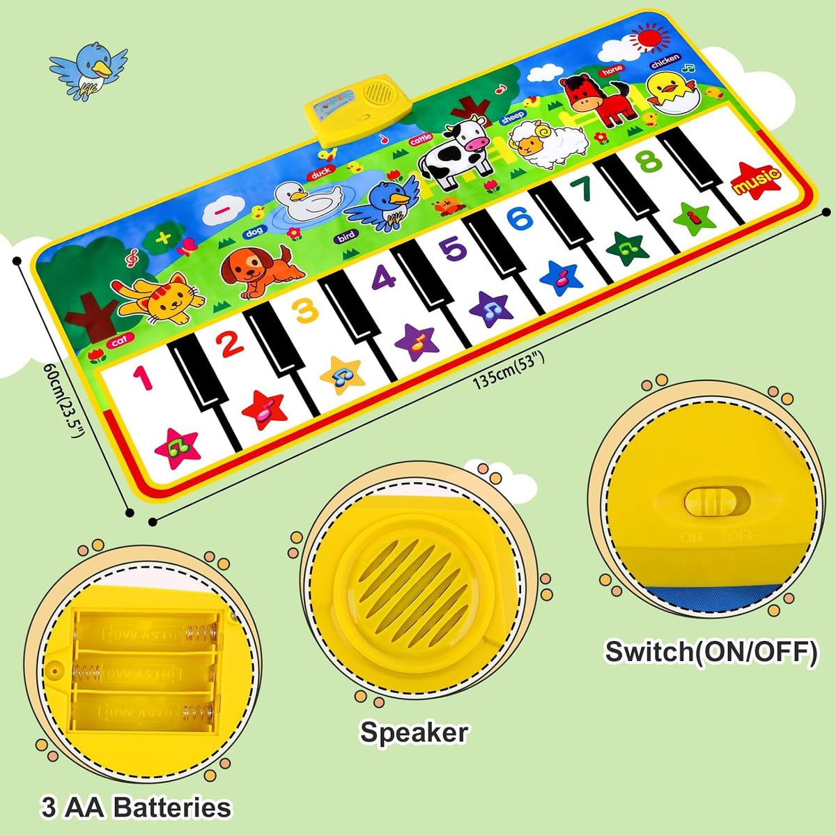 Floor Piano Mat, Keyboard Floor Dance Playmat with 28 Sounds & Music – Fun for Kids & Family - 53" x 23" - image 4
