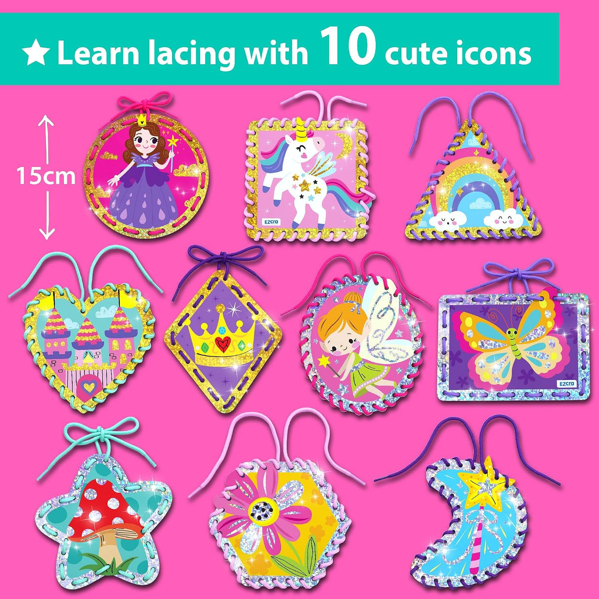 KRAFUN Princess, Unicorn & Mermaid Lacing Cards Age 3+ - Girly - image 3