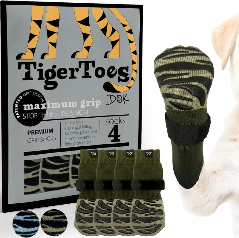 DOK TigerToes Premium Non-Slip Dog Socks for Hardwood Floors - Forest Green / X-Small