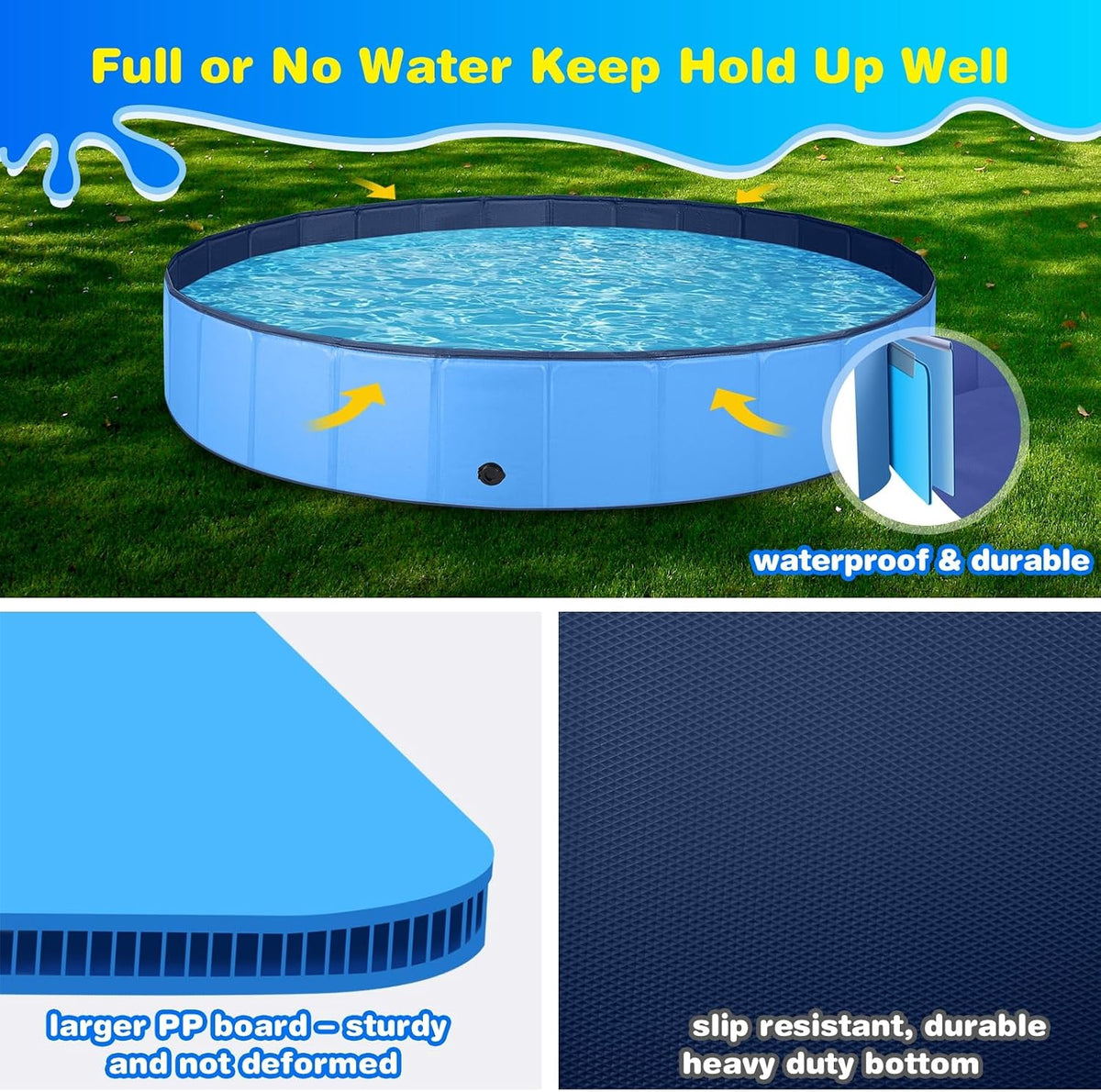Jecoo Dog Pool for Large Dogs Kiddie Pool Hard Plastic Foldable Dog - Blue / XL-63" x 12" - image 2