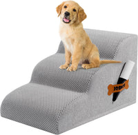 Dog Stairs Ramp for High Bed - 3 Step-15.7"H / Fleece-Light Grey