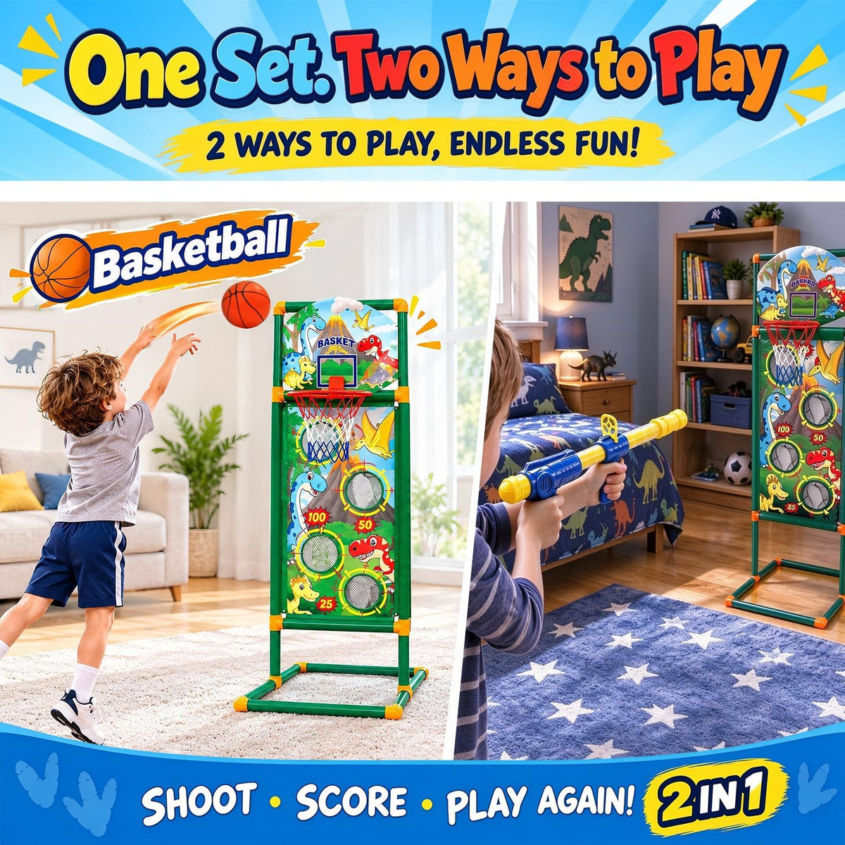 EagleStone space shooting target game with 2 air guns, foam balls and basketball hoop - view 6