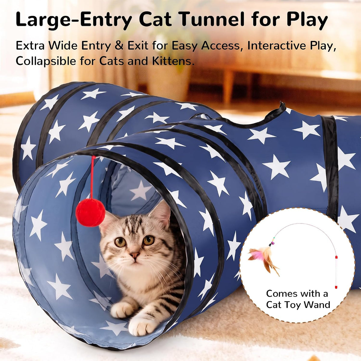 Tempcore Cat Tunnel, 3-Way Collapsible Toy for Indoor Cats - Pentagram / Small - image 3