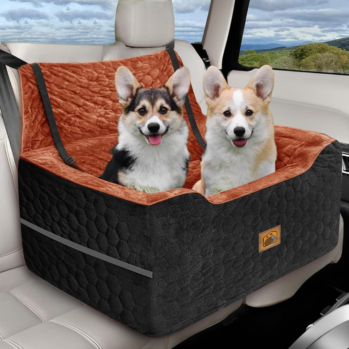 Dog Car Seat for Small/Medium Dogs, Memory Foam Dog Booster Seat - Black/Red Brown / Large