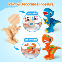 Mocoosy wooden dinosaur painting art and craft kit with 28 wood pieces, paints, brushes and stickers - view 2