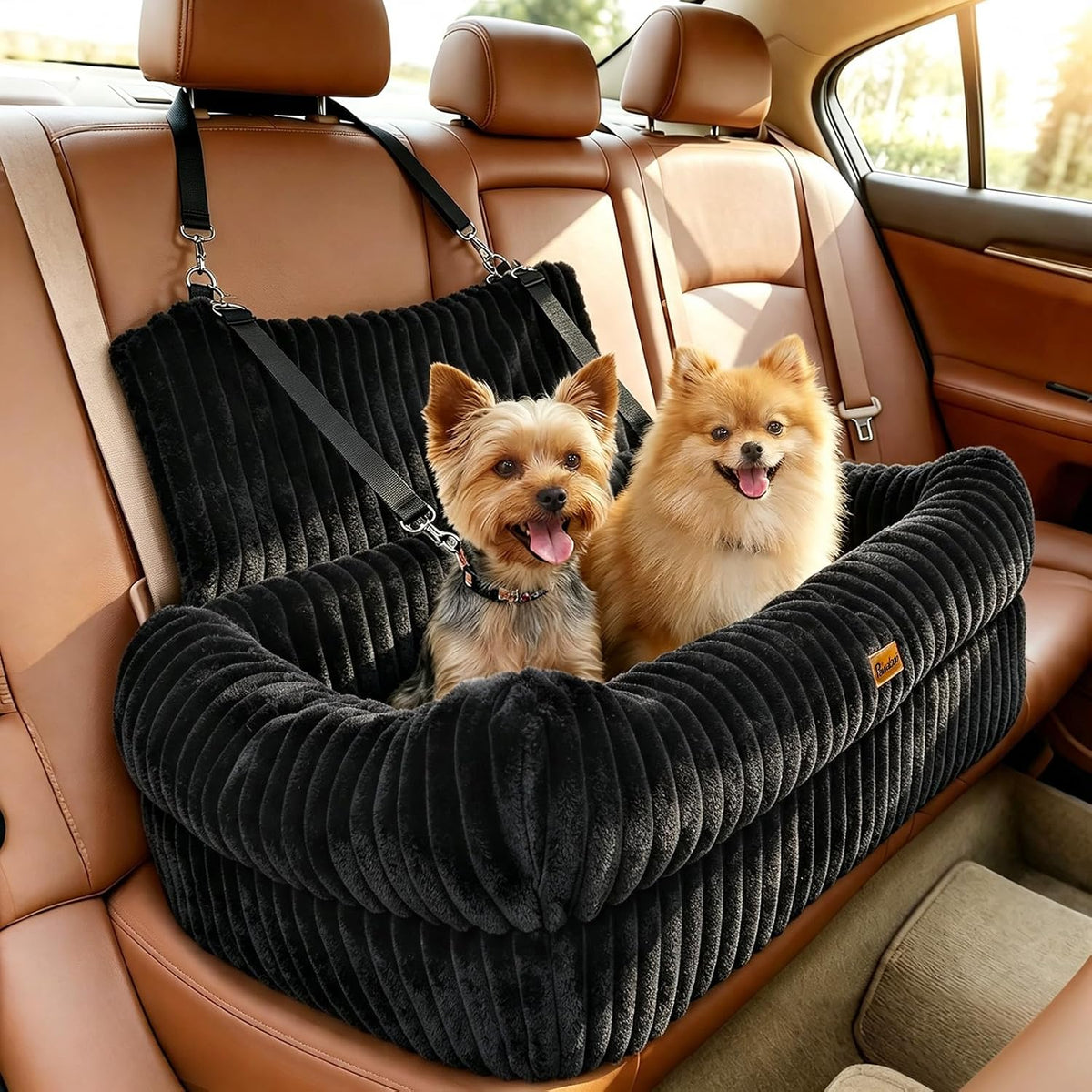 Pawaboo Dog Car Seat Bed, Memory Foam Booster for Medium/Large Dogs, Beige – Essentials for Dogs - Black - image 2