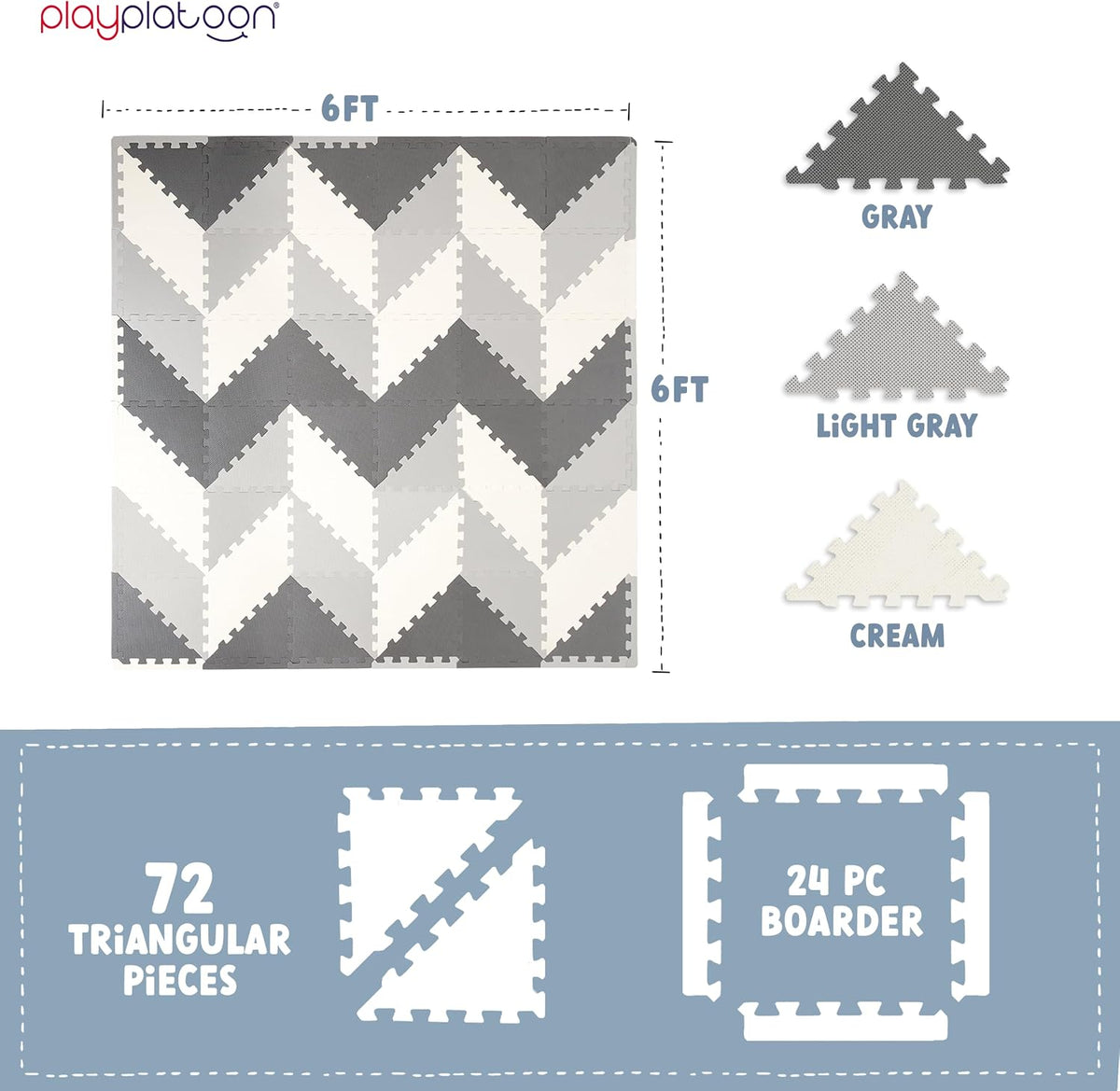 Non-Toxic Extra-Thick 36 Piece Children Play & Exercise Mat - 6x6' (Triangle) / Grey/Cream/Charcoal - image 2