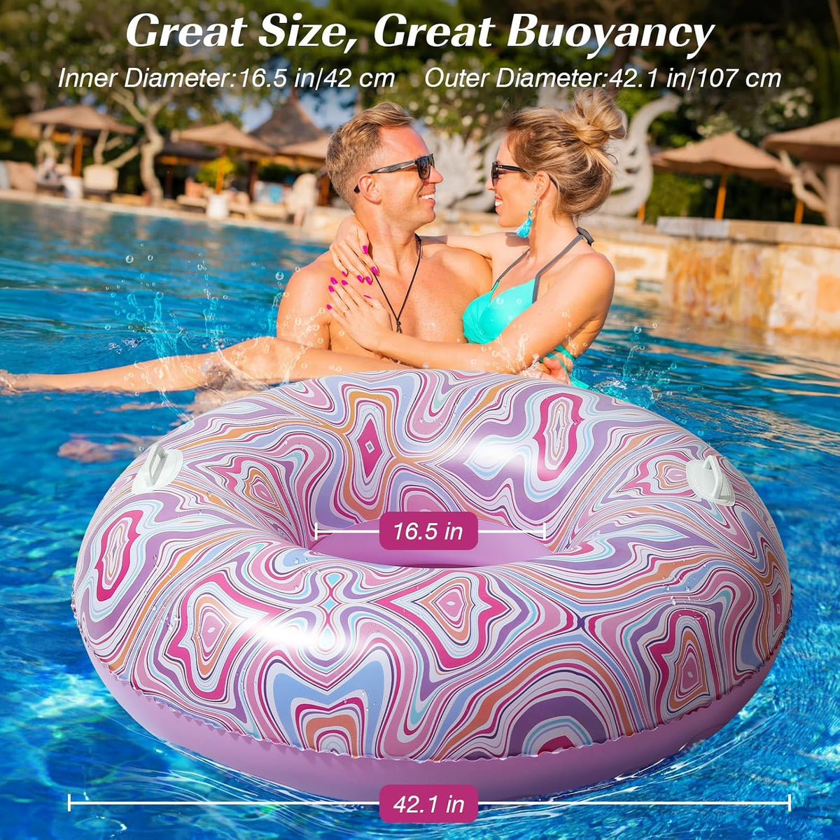 HeySplash Pool Floats, Inflatable Pool Floaties for Adults – Fun for Kids & Family - O-Pink Ripple - image 2