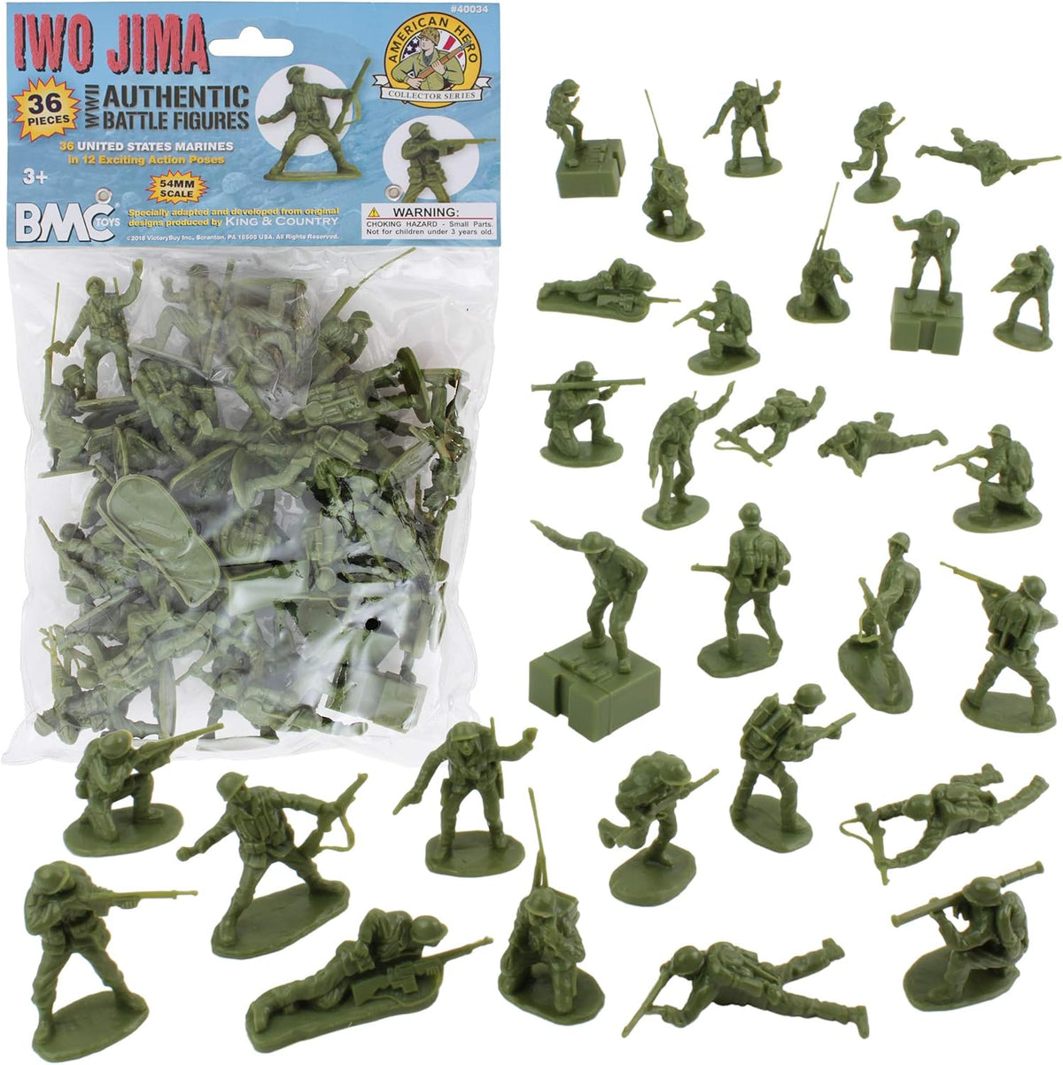 BMC WW2 Iwo Jima US Marines Plastic Army Men - Od Green