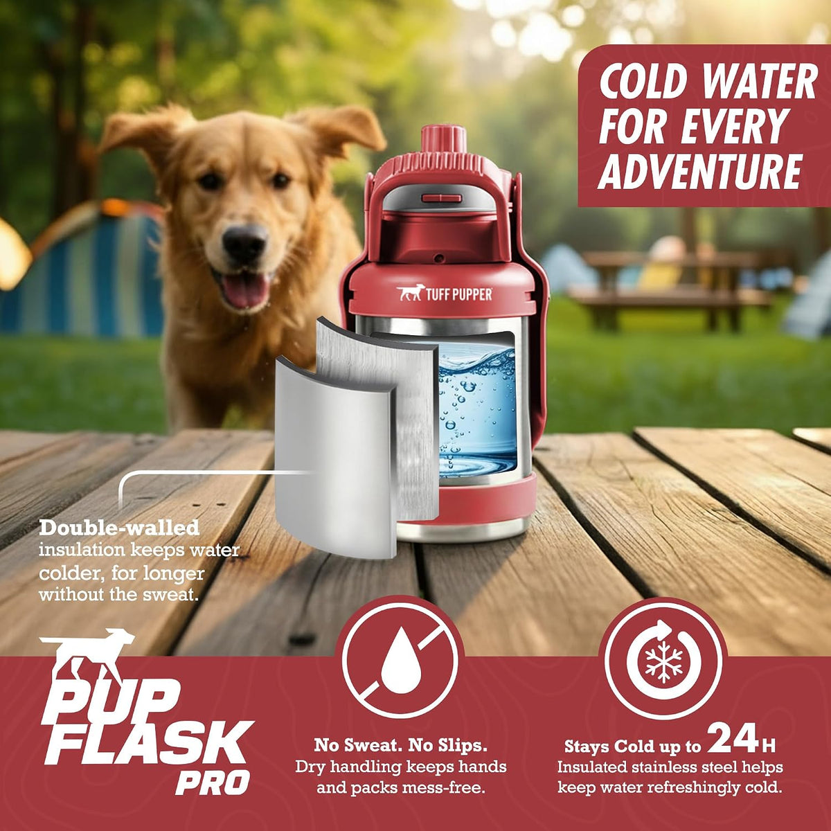 PupFlask Pro Portable Insulated Dog Water Bottle - Red / 30 Ounce - image 4