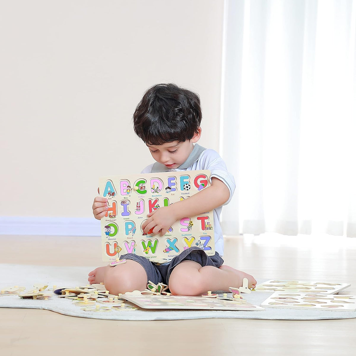 GRINNNIE Wooden Peg Puzzle for Toddlers 3 4 5 Years Old, Letters - 26 (Pack of 2) - image 2